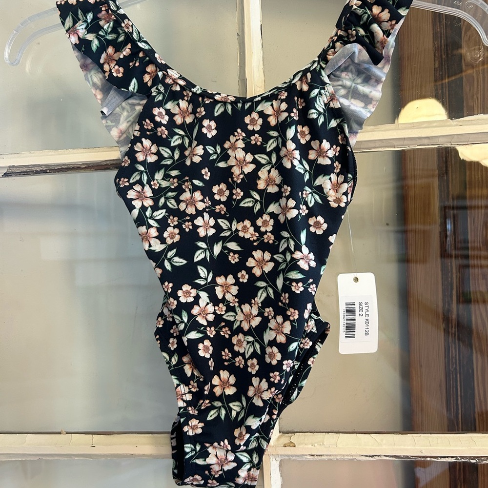 Envya swimwear black floral one piece swimsuit 2T
